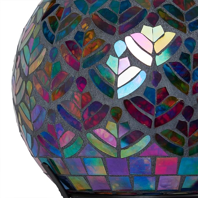 Alpine Corporation - Outdoor Glass Mosaic Peacock Gazing Globe - Iridescent Garden Decor, 10" Diameter, Multicolor