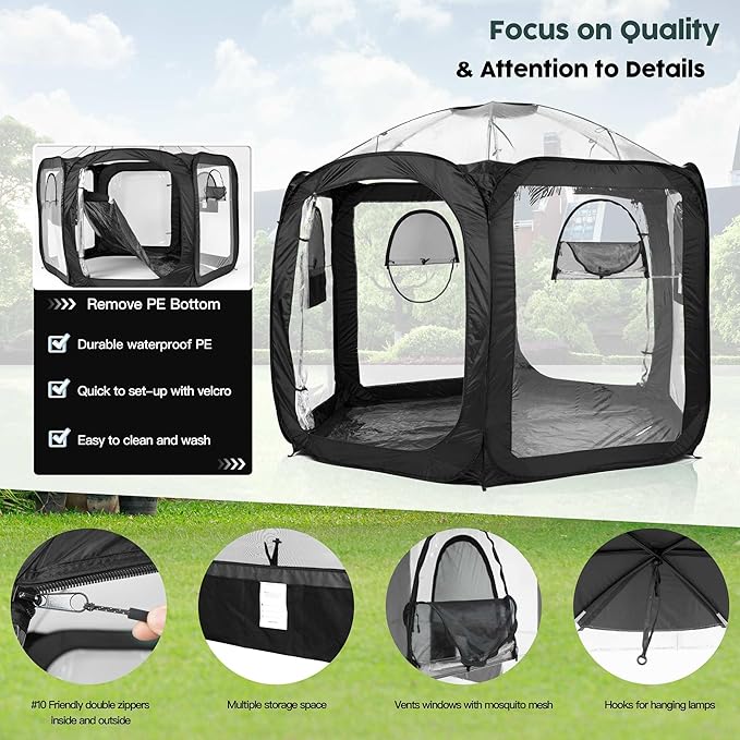 Porayhut Pop Up Greenhouse Tent,Portable Large Walk-in Plant House 10’X10’ ,Indoor Outdoor Gardening Plant Sunshine Room with PVC Mesh Cloth Cover for Protecting Plant from Cold Frost & Birds