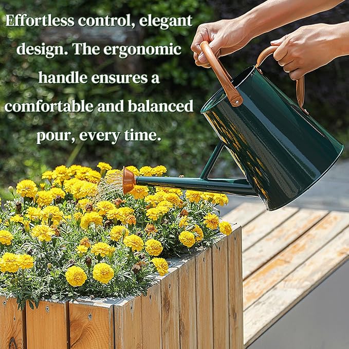 Metal Watering Can with Removable Spout, 1.5 Gallon Large Watering Cans for Plants, Galvanized Steel Gardening Water Can for Indoor & Outdoor Use, Watering Pot with Ergonomic Movable Handle(Green)