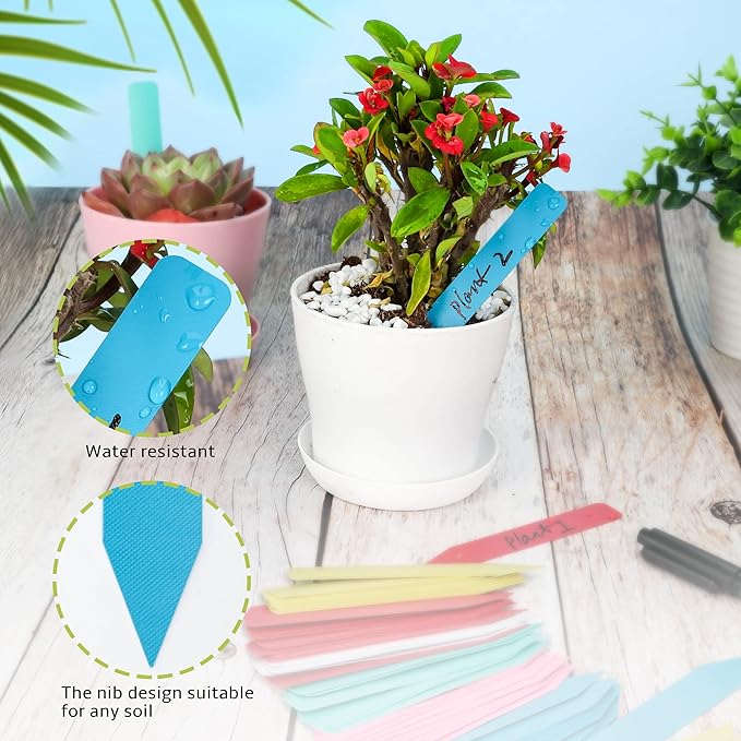Plant Labels 300Pcs 4 Inch Plastic Plant Name Tags for Seedlings Garden Labels Markers Nursery Plant Tags Seed Labels for Outdoor Garden Plant Label Stakes with Permanet Marking Pen (Mix-Color)