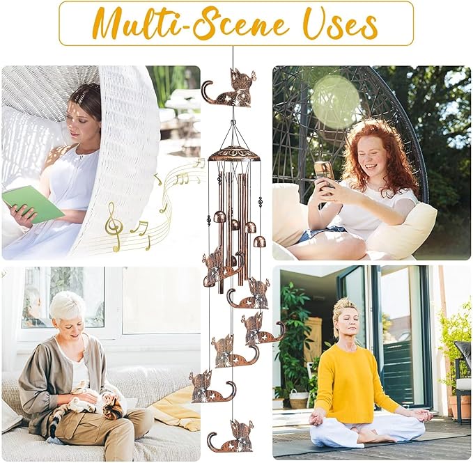 Cat Wind Chimes for Outside,Gardening Gifts for cat Lover,Women,Men,Mom,Birthday Party Decorations,Memorial Gifts,Wind Chimes Outdoors,Indoors,Room,Home,Wall,Garden,Patio,Yard Decor