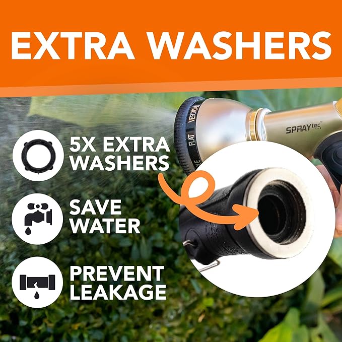 Durable Heavy Duty Garden Hose Nozzle - 9 Spray Patterns & 5 Extra washers - High-Pressure Water Hose Nozzle, Easy to Use for Watering Plants, Dog Wash
