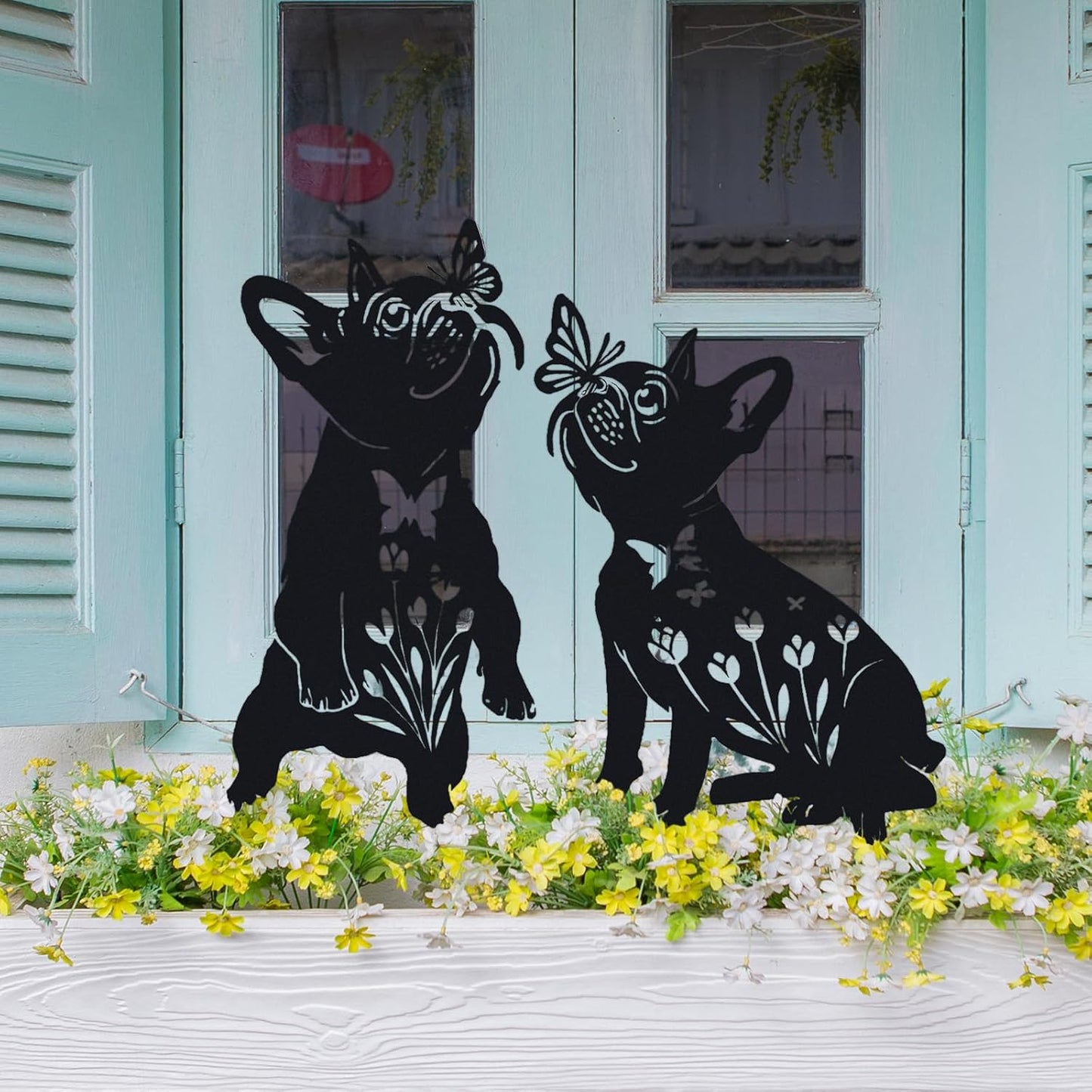Metal Pug Garden Decor for Outside (2 Pack), 14" Yard Art Stakes,Unique Gift for Kitty Lovers, Outdoor Lawn Statues and Weather Resistant Yard Art