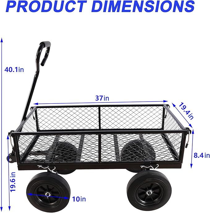 Wagon with Removable Sides Can be Used in Farms, Warehouses etc l Garden Dump cart- A Must-Have for Your Dream Garden Garden Essential- Dump cart Solid Wheels (Black Solid Wheels)