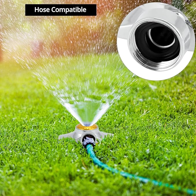 QWORK 2 Pack 360 Degree Metal Spot Sprinkler, Heavy-Duty Circular Design with Adjustable Water Flow, Up to 30-Feet Coverage for Lawns, Gardens & More