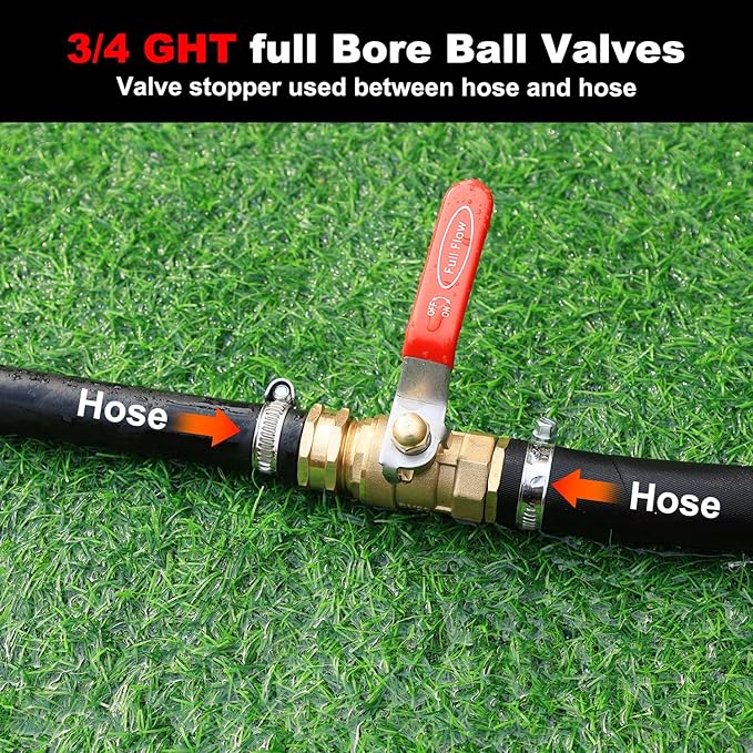 Garden Hose Brass Shut Off Valve Full Flow, No Restricted-Flow Water Shut-Off Connector, 3/4" GHT x 3/4" GHT Garden Hose Full Port Ball Valve Adapter (Long Handle and Butterfly Handle)