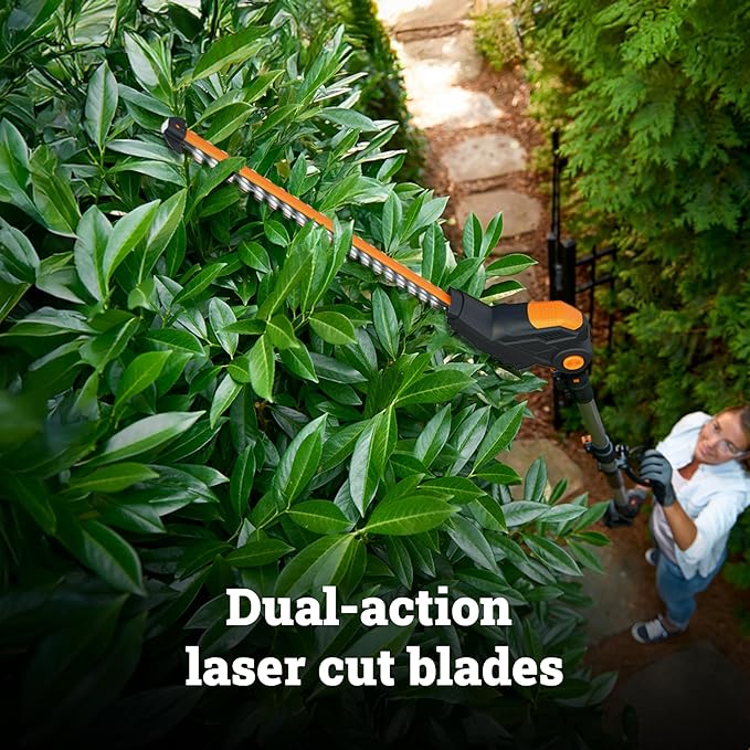 WORX WG252.9 20" 20V Cordless Hedge Trimmer, Pole Hedge Trimmer Reaches up to 12 Inches with Extended Pole, Electric Bush Trimmer with 180° Rotation Head, Battery & Charger Not Included