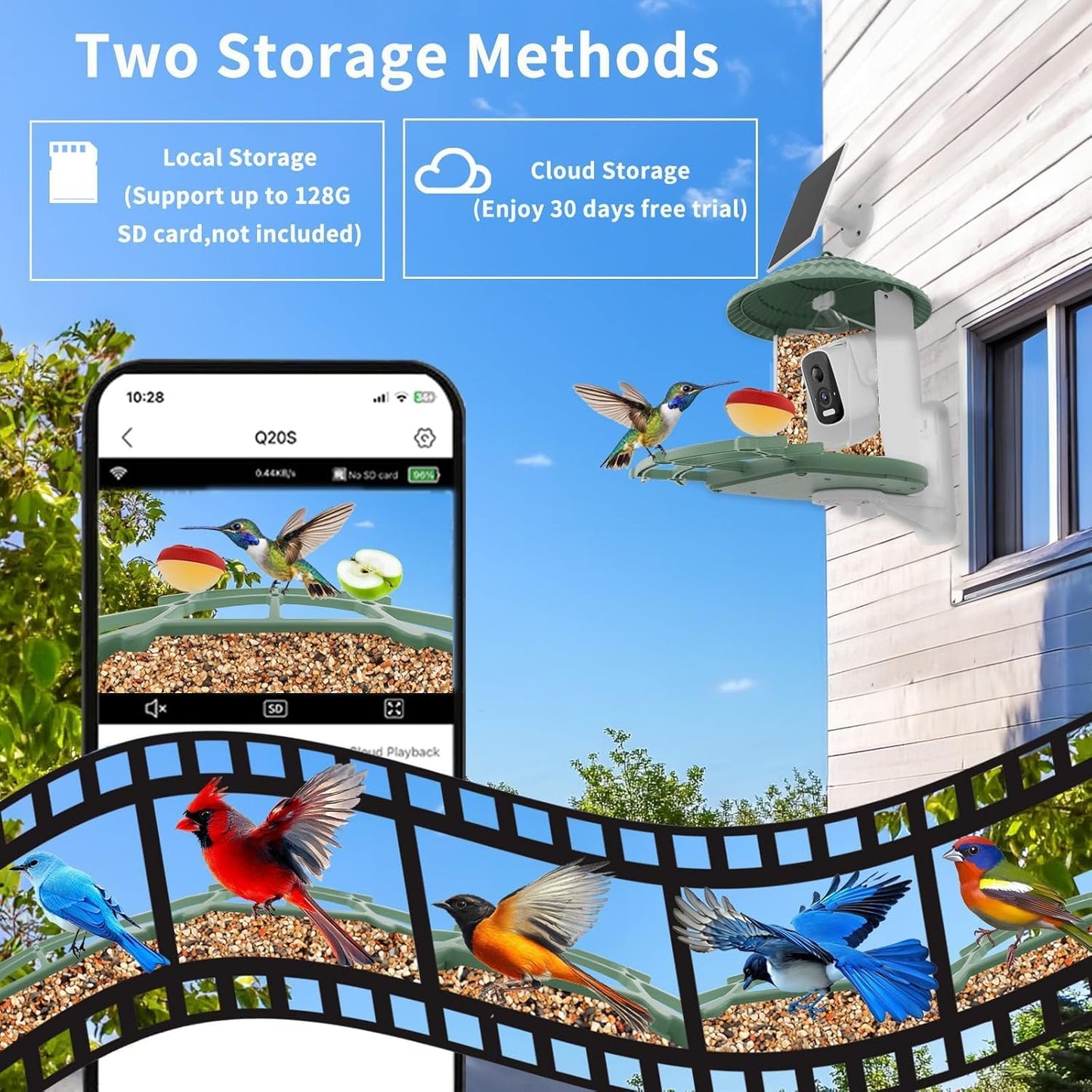 Smart Birdfeeder with Camera Built-in&Solar Powered-Humming Bird Feeder Birdhouse with Camera Inside Wireless Video Live,Night Vision, AI Bird Recognition,Real-Time Alerts for Outdoor Birdlover Gifts