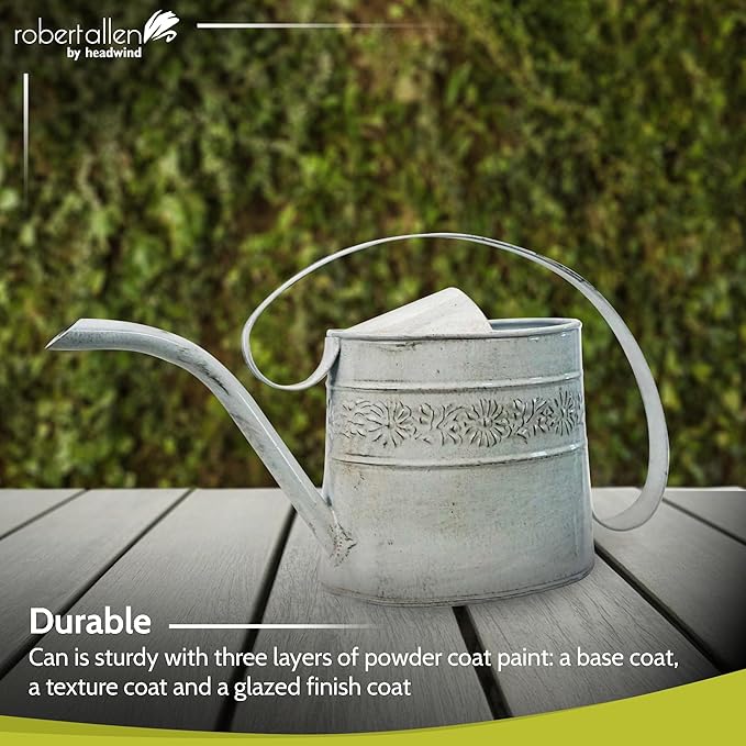 Headwind Willow Antique White 0.5 Gallon Galvanized Decorative Metal Garden Watering Can for Indoor & Outdoor Plant Care โ Vintage Gardening Plant Watering Can by Robert Allen