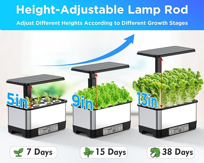 Hydroponics Growing System Indoor Garden, Smart Indoor Herb Garden with Grow Light, in Door Gardening System 8 Pods, APP & WiFi Control, Auto Timer, Quiet Pump, Stainless, Gift for Women Mom, Black