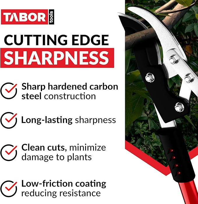 TABOR TOOLS GG11A Bypass Lopper with Compound Action, 30 Inch Tree Trimmer, Branch Cutter with ⌀ 1 3/4 Inch Cutting Capacity, Delivers Clean Cuts with Ease.