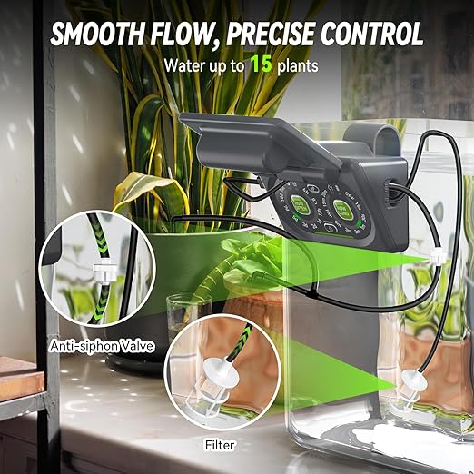 RAINPOINT Smart Automatic Watering System for 15 Potted Plants,Dual Powered, Local Control & Remote WiFi/App Control, Solar Drip Irrigation Kit for Indoor Houseplants,Low Water Auto-Shutoff