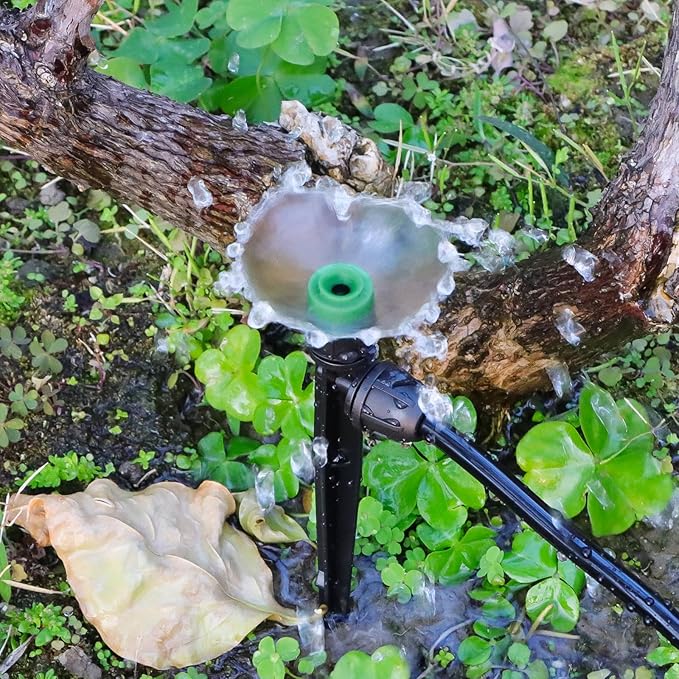 50PCS 1/4” Drip Irrigation Drippers with Lock, Kalolary Drip Irrigation Emitters for 4/7mm Tube, Adjustable 360 Degree Vortex Water Flow Sprayer Micro Spray Drip System Parts for Lawn Yard Pot (Green)