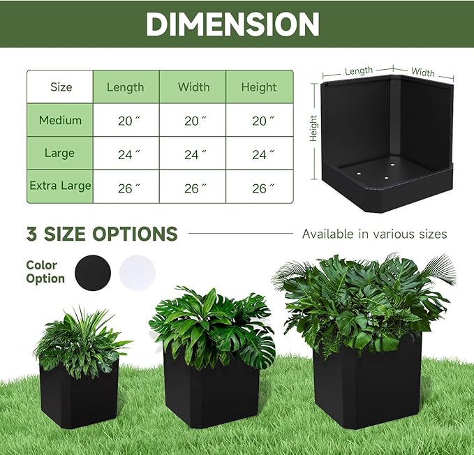 Metal Planter Box-26 L X26 W X26 H-Steel Planters for Outdoor Plants, Large Square Planter Box, Heavy Duty Black Metal Planter Pot for Patio, Deck, Garden, Yard, Drainage Holes, Easy Assembly