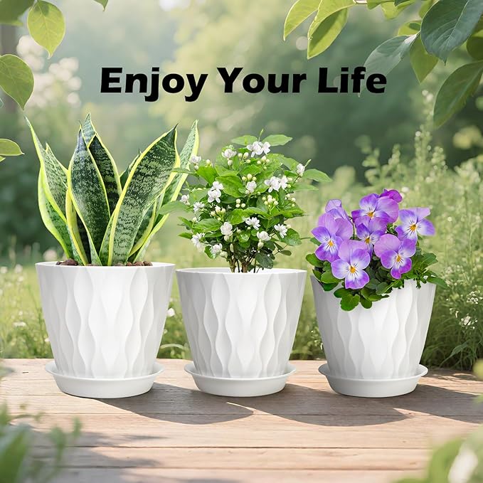 GARDIFE 7/6.5/6/5.5/5/4.5/4 inch Plant Pots, 7 Pack Flower Pots Indoor Outdoor, Planters with Drainage Holes and Tray Saucers (White)