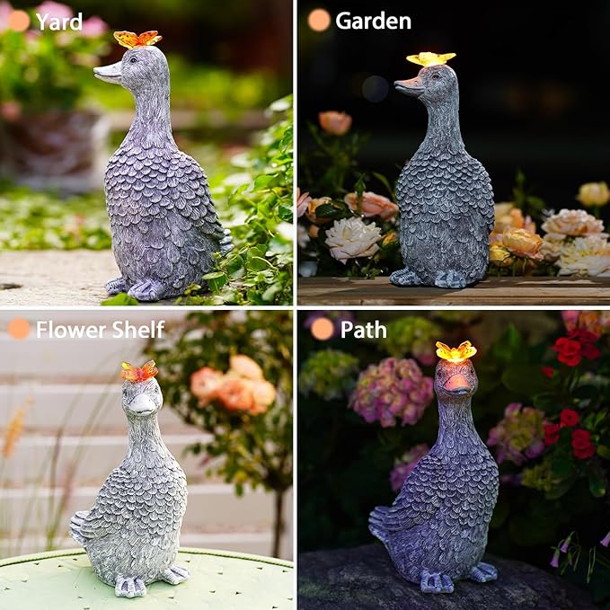 Solar Garden Statue Goose Figurine – Outdoor Decoration with Butterfly for Garden Yard Lawn Home Decor Outside : Unique Gifts for Mom Grandma