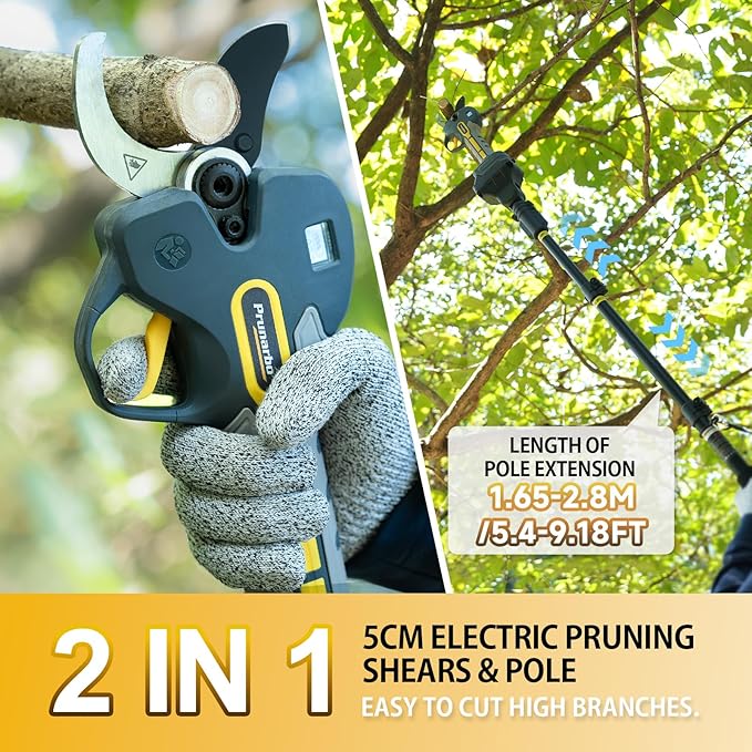 2-in-1 Electric Pruning Shears with Extension Pole 9.2-ft, Professional Electric Tree Pruner Cutter Compatible with Makita 18V Battery Secateurs Cordless 50mm (2 inch) Cutting Heavy Duty Garden Tool