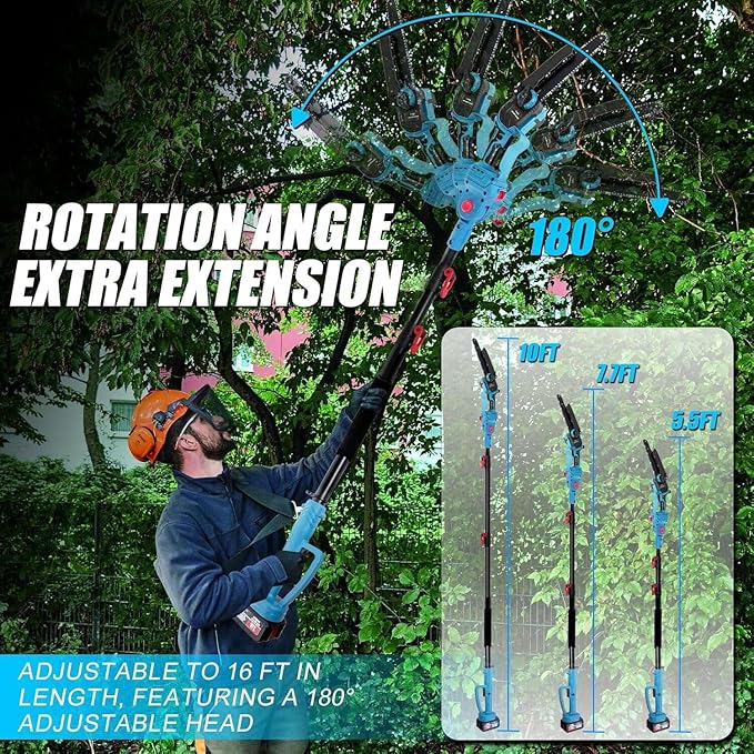 2-In-1 Electric Pole Saws for Tree Trimming, 8 Inch Mini Chainsaw with Extension Pole and 2×4.0Ah Battery Powered, Brushless Motor, Max 16FT Cordless Pole Saw, Tree Trimmer Limb Branch Cutter Pruner