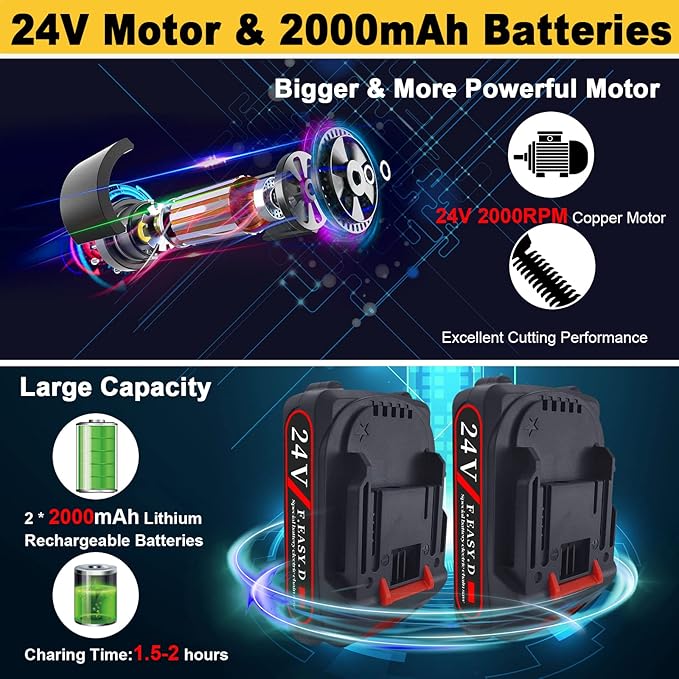 24V Hedge Trimmer Cordless & Grass Shear, Yeelan 2 in 1 Handheld Shrub Trimmer Electric Bush Trimmer, Portable Power Hedge Shears & Grass Cutter with 2 Pcs Rechargeable Batterys for Garden & Lawn