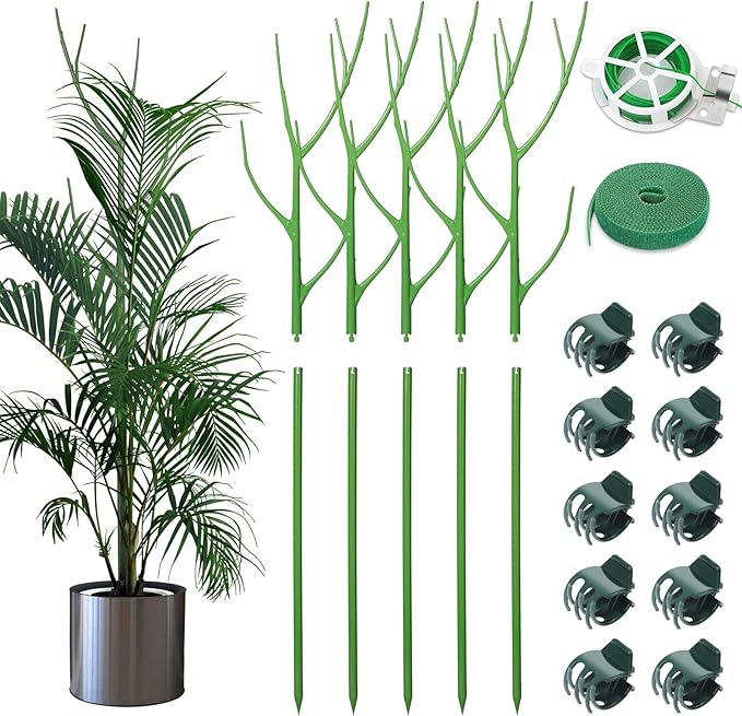 5 Pack 27.56" Detachable Twig Plant Support Stakes Set, Blends in to Plant, Branch Plant Sticks with Orchid Clips Twist Plant Ties, Twig Trellis for Indoor Outdoor Plants Potted Plants Flower