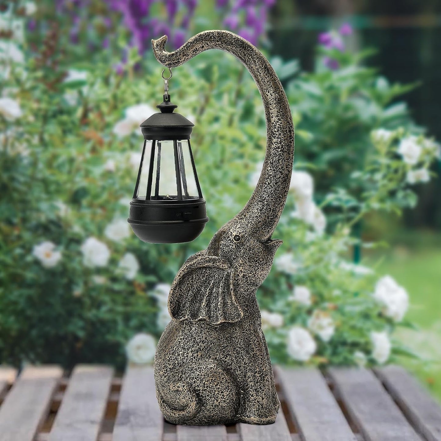 Solar Garden Elephant Decor Outdoor Statue - Elephant with LED Waterproof Sculptures Lights, Pond/Yard Statues Outside Decoration, Home, Lawn, Patio, Resin Animal Ornament, Gardening Gift