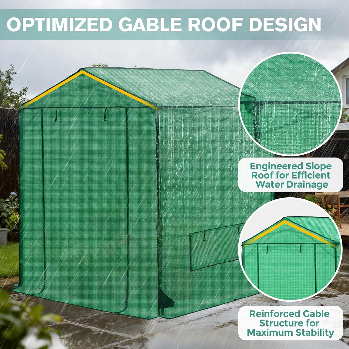 COOS BAY 6x6 FT Portable Walk-in Greenhouse, Pop up Outdoor Green House with Power Access Openings, Zippered Doors & Windows, Durable PE Cover, Green