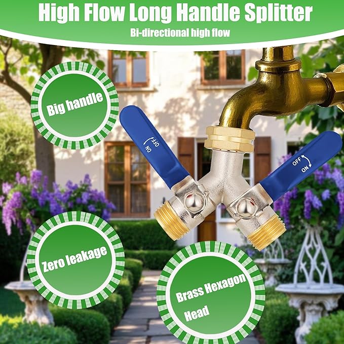 EJW brass hose splitter high flow splitter full flow hose splitter 2 way water splitter Faucet Splitter heavy duty splitter Valve 3/4 Inch GHT Thread