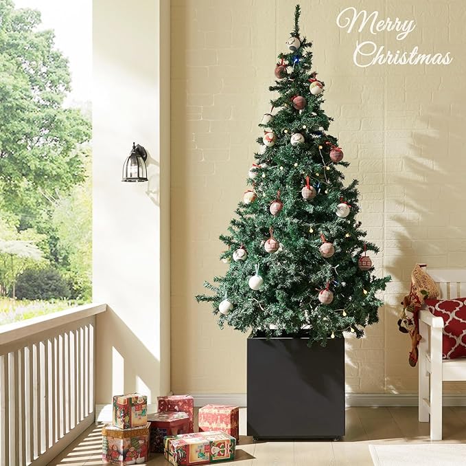 Large Metal Outdoor Planter Box 20Wx20Dx21.5H, Galvanized Steel Cube Planters for Outdoor Plants, Easy Assembly - 5mins Quick Install, Large Square Flower Pot for Patio, Deck, Garden, Yard, Black