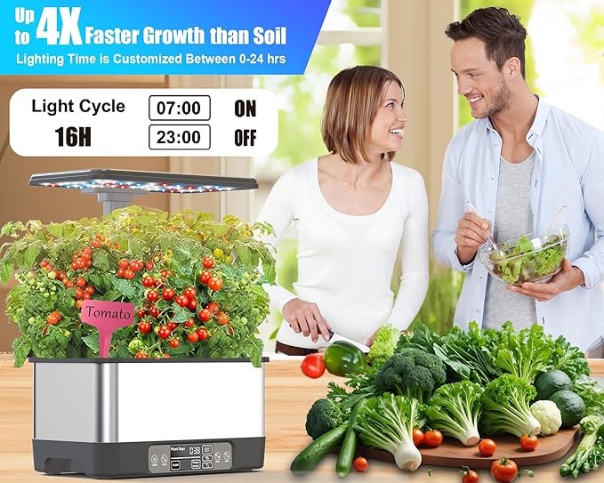 Hydroponics Growing System Indoor Garden, Smart Indoor Herb Garden with Grow Light, in Door Gardening System 8 Pods, APP & WiFi Control, Auto Timer, Quiet Pump, Stainless, Gift for Women Mom, Gray