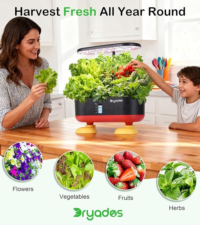 Hydroponic Growing System Kit 16 Pods, Smart Herb Garden with 24W Full Spectrum LED Grow Light, Indoor Garden Planter for Home/Office/School (Black)