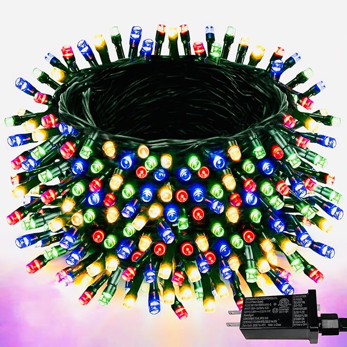 Upgraded 99FT 300 LED Multicolor Christmas String Lights Outdoor & Indoor, Memory Function & Timer & 8 Modes, Twinkle Lights Green Wire Waterproof for Xmas Tree Holiday Party Garden Decor (Multicolor)