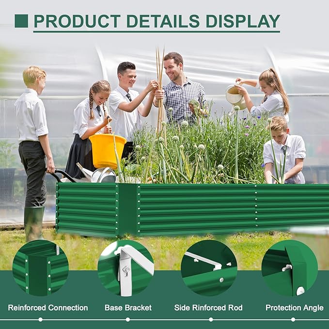 Land Guard 8x4x3ft Rectangular Galvanized Raised Garden Beds, Large-Capacity Metal Planter Box Outdoor, Durable Deep Raised Garden Bed 3ft Tall, Raised Beds for Gardening Vegetables, Forest Green