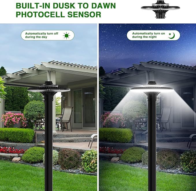 120W LED Post Top Light with Photocell, 16800 lumens 5000K Circular Area Pole Lights, IP65 Waterproof Outdoor Post Light Fixtures for Garden Yard Street Parking Lot Lighting UL Listed, AC100-277V