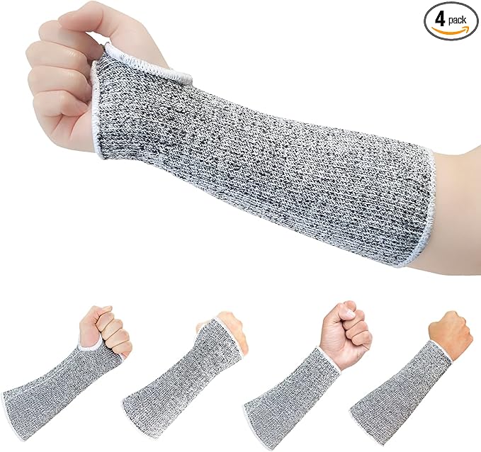 MIG4U Cut Resistant Sleeves 2 Pairs, Forearm Protection Level 5 Protective Guards with Hole for Working, Gardening, Mechanic
