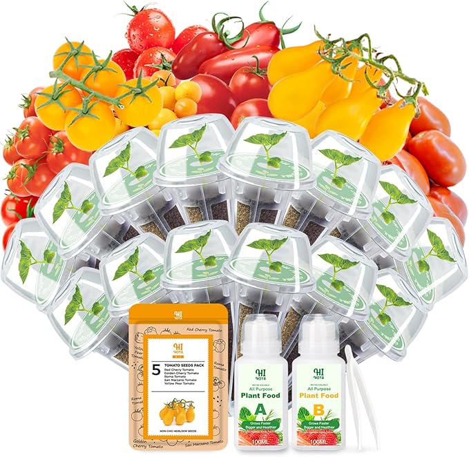 Tomato Seed Pod Kit, Grow Anything Kit for All Hydroponics Growing System, 14 Pods with 500+ Heirloom Tomato Seeds of Red & Golden Cherry Tomato/Roma Tomato/San Marzano Tomato/Yellow Pear Tomato