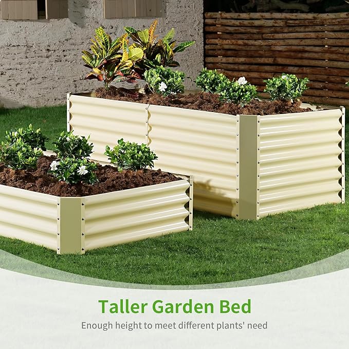 Land Guard 8×4×2ft Galvanized Raised Garden Bed, Planter Boxes Outdoor, Raised Garden Beds Outdoor for Vegetables, Flowers, Herbs, 479 Gallons, Cream Yellow…