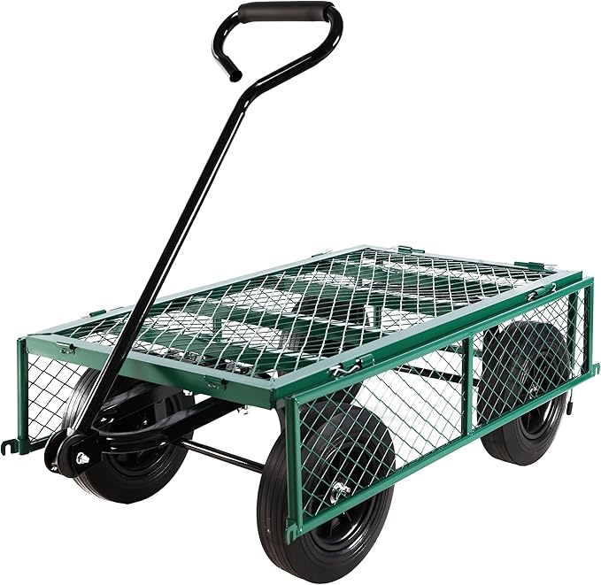 Wagon with Removable Sides Can be Used in Farms, Warehouses etc l Garden Dump cart- A Must-Have for Your Dream Garden Garden Essential- Dump cart Solid Wheels (Green Solid Wheels)