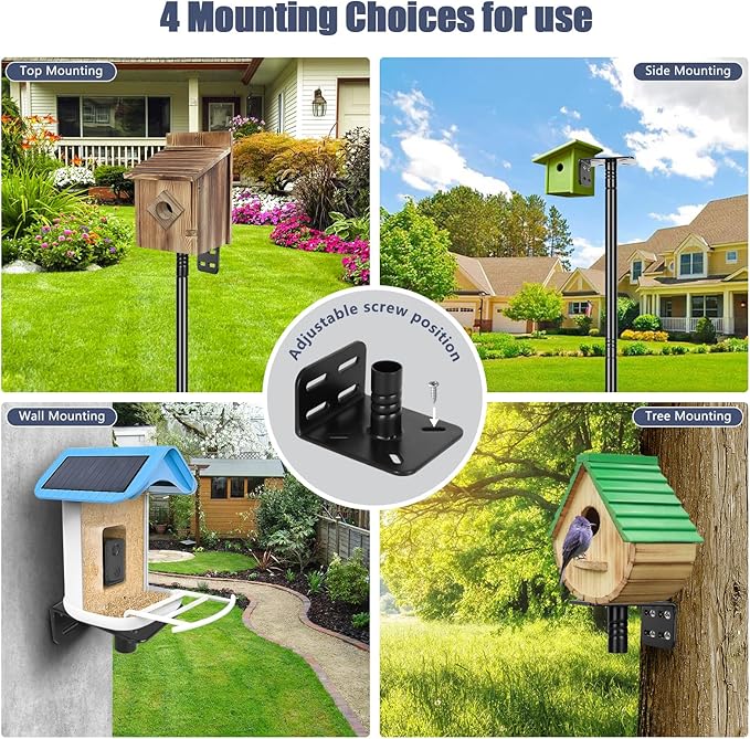 Gtongoko Smart Bird Feeder Pole Squirrel Proof 79 Inch Bluebird House Pole for Outdoors Squirrel Baffles for Feeders Weather Station Heavy Duty Metal Mounting Kit Black
