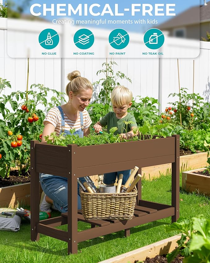 SERWALL Raised Garden Bed, HDPE Raised Bed for Gardening All Weather Use- Brown