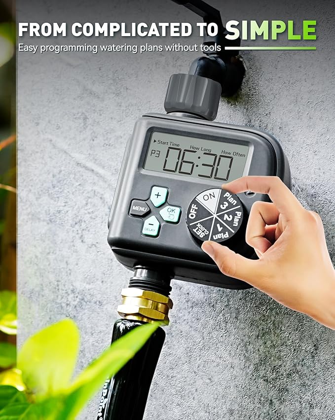 RAINPOINT Sprinkler Timer with 3 Independent Programs, Hose Timer with Rain Delay/Manual/Automatic Irrigation System, Watering Timer for Garden, Lawn, Yard