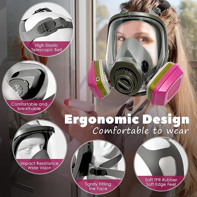 Full Face Respirator Mask - Gas Masks Survival Nuclear and Chemical for Asbestos, Fume, Resin, Dust and Chemical