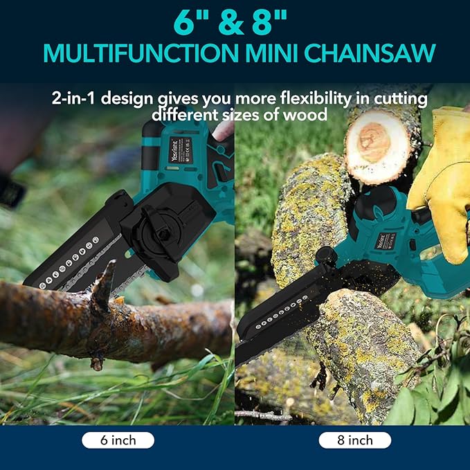 Mini Chainsaw, 8" & 6" Hand Held Cordless Chain Saw with Auto-Oiler, Portable Small Electric Saw Brushless with 2x4.0AH Battery for Tree Pruning Wood Cutting