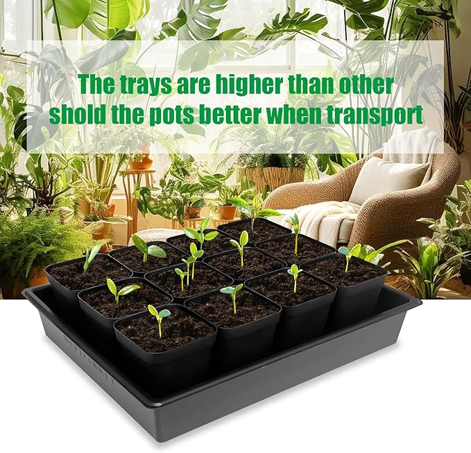 4 inch (10CM) Square Nursery Pots 60pcs, Sturdy Seedlings Trays 5 Pcs, Seeds Starter Germination Tray, Microgreening Planter Nursery Propagation 5 Sets