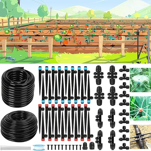 Drip Irrigation System Kit โ 2025 New Quick-Connect Garden Watering System with 46FT 1/2'' Tubing Automatic Watering & Misting System for Greenhouses,Yards,Lawns,Gardens, Raised Beds