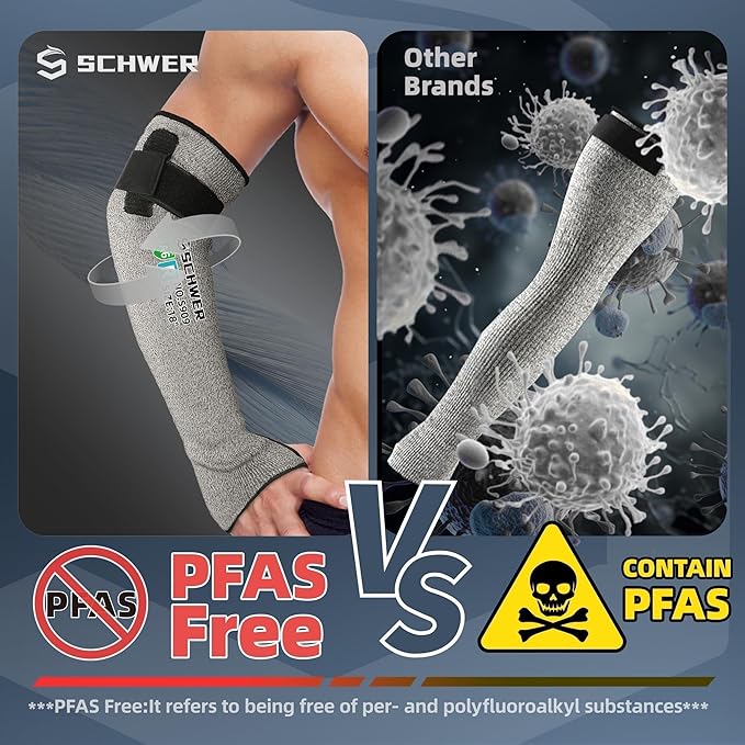 Schwer PRO-SKIN ANSI A6 Cut Resistant Sleeves With 2.0 Detachable Hook and Loop Straps, Non-PFAS, High Risk Cut Protection Arm Sleeve for Thin Skin, Gardening Sleeves, Protective Sleeve for Arms
