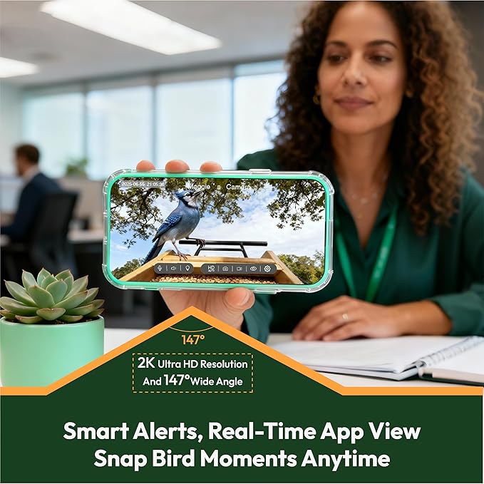 Smart Bird Feeder with Camera, 2K HD, Auto AI Identify 10000+ Birds, Solar-Powered, Night Vision, Real-Time Alerts, Family/Friend Sharing, Gift for Family and Bird Lovers