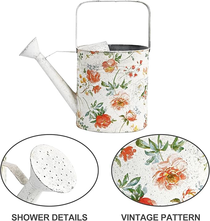 Vintage Metal Flower & Garden Watering Can, Rustic Farmhouse Decorative Watering Pot Planter for Home Patio Backyard Outdoor Plant Care