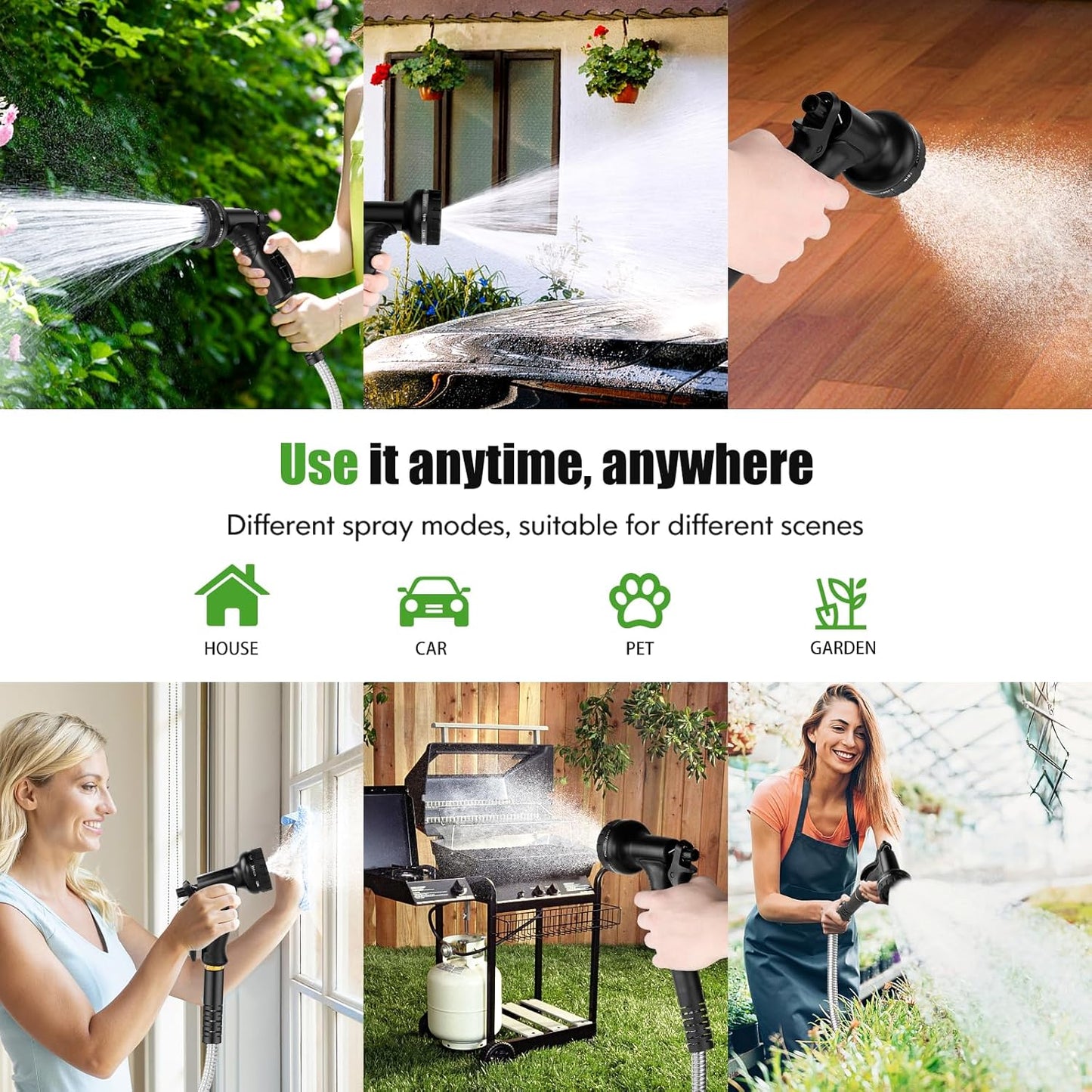 Garden Hose Metal 150FT, Stainless Steel Heavy Duty Water Hose With 10 Function Nozzle, No-Kink, Tough & Flexible, Sturdy and Lightweight, Rust Proof for Yard, Outdoor, RV