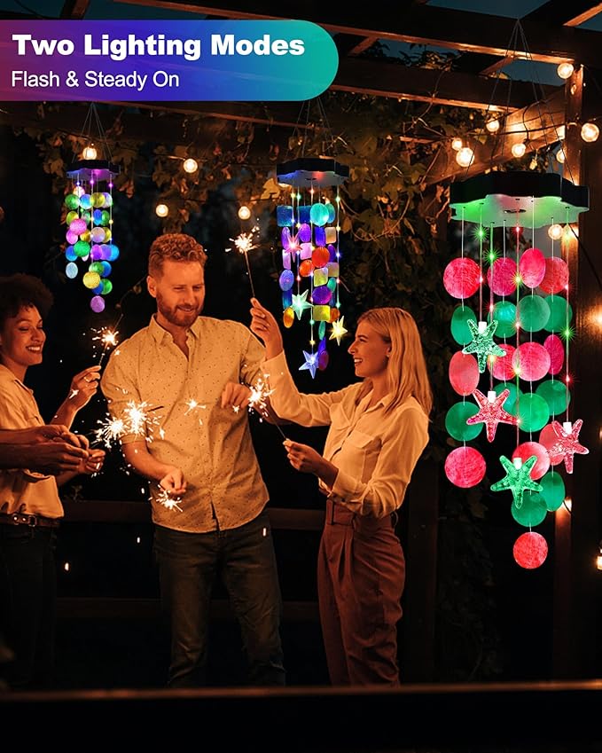 Toodour Solar Decorative Lights Outdoor, Red & Green Shells Light Gifts for Mom Grandma Women Wife Girls, Solar Wind Chimes Outside Decorative Mobile Lights for Holiday Garden Porch Yard Window Decor
