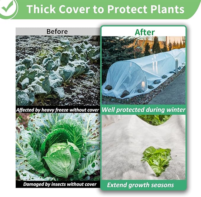SPORTYOUTH 2 Packs Plant Covers Freeze Protection 10 x 30 FT 1.2 oz/yd² Frost Cloth Blankets Large Thicker Garden Floating Row Cover Fabric for Outdoor Plants Winter Cold Fruits Pests Protection